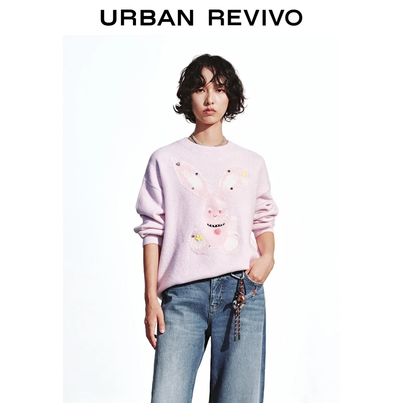 【*】UR2025冬季新款女装休闲萌宠图案立体装饰针织衫UYV950094