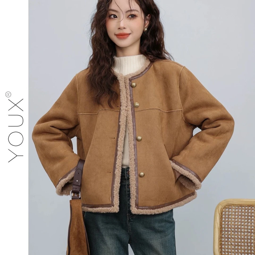 【现货+运费险】仿羊羔毛外套女冬短款小香风设计感皮毛一体DJ921