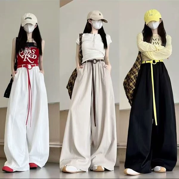 【运费险+现货+内包边】B韩系弯刀裤女简约慵懒感酷丝（不带腰带）