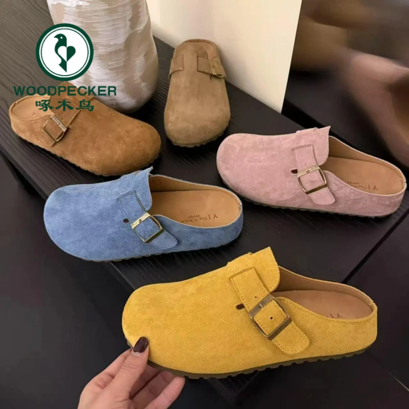 啄木鸟复古懒人2025年森系百搭一脚蹬包头半拖鞋春季新款勃肯鞋女
