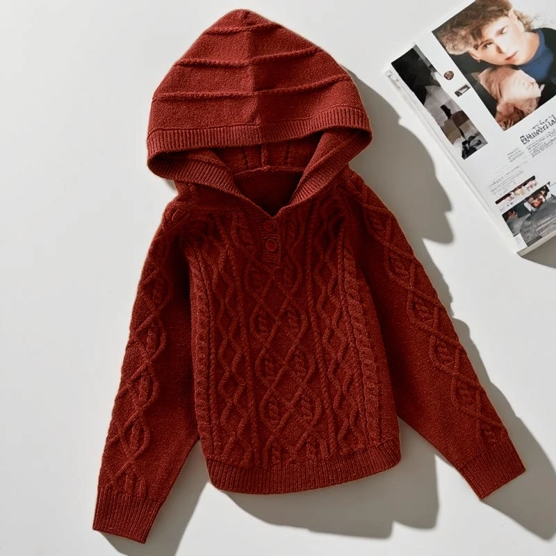女童毛衣秋季套头上衣2025新款韩版女童针织衫连帽长袖百搭春秋款