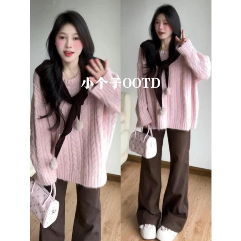 MARIE.COCO新款少女感针织衫羊毛上衣搭复古慵懒微喇裤秋冬女套装