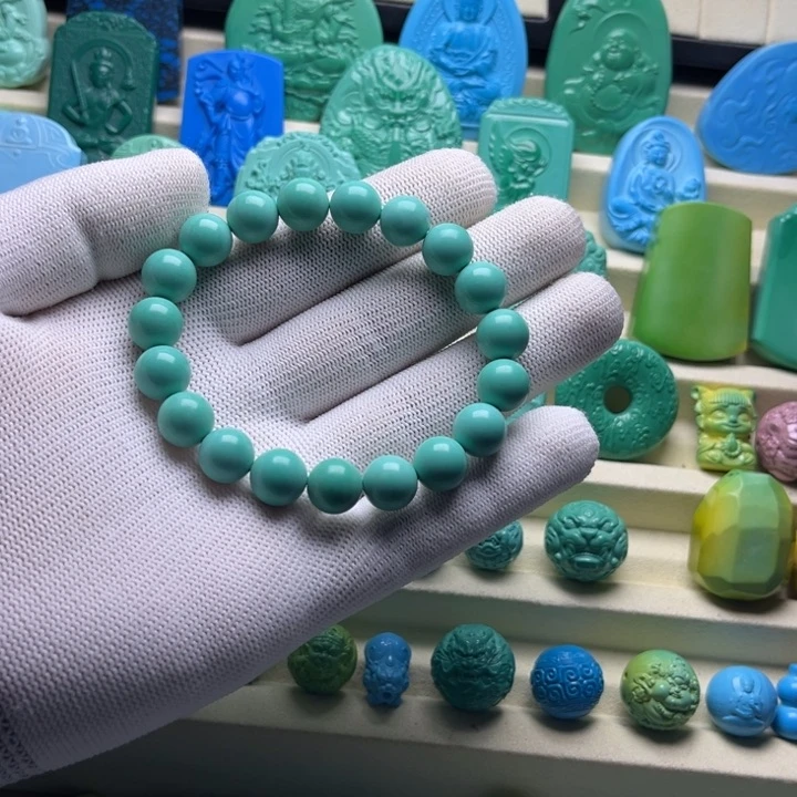 高瓷绿圆珠手串卡10+