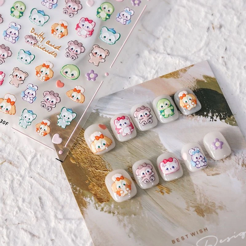 小红书新款美甲贴纸立体浮雕可爱卡通图案diy指甲笔杆相机装饰品