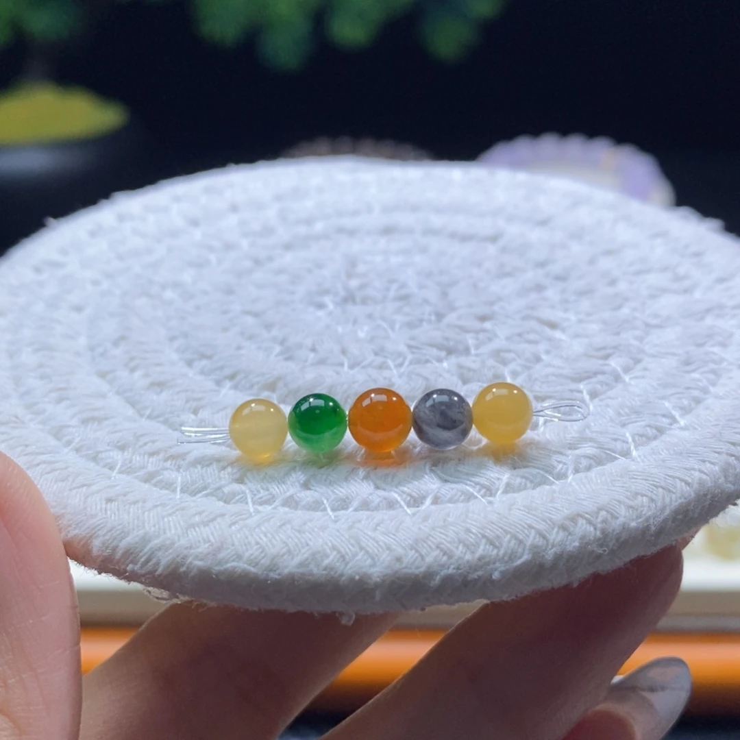 翡翠未镶嵌颈饰翡翠浓五彩小珠一组6+mm