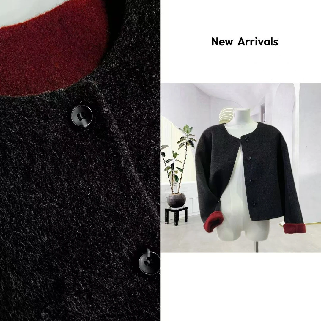 [24年冬]冬季圆领纽扣短款毛呢大衣   A1094