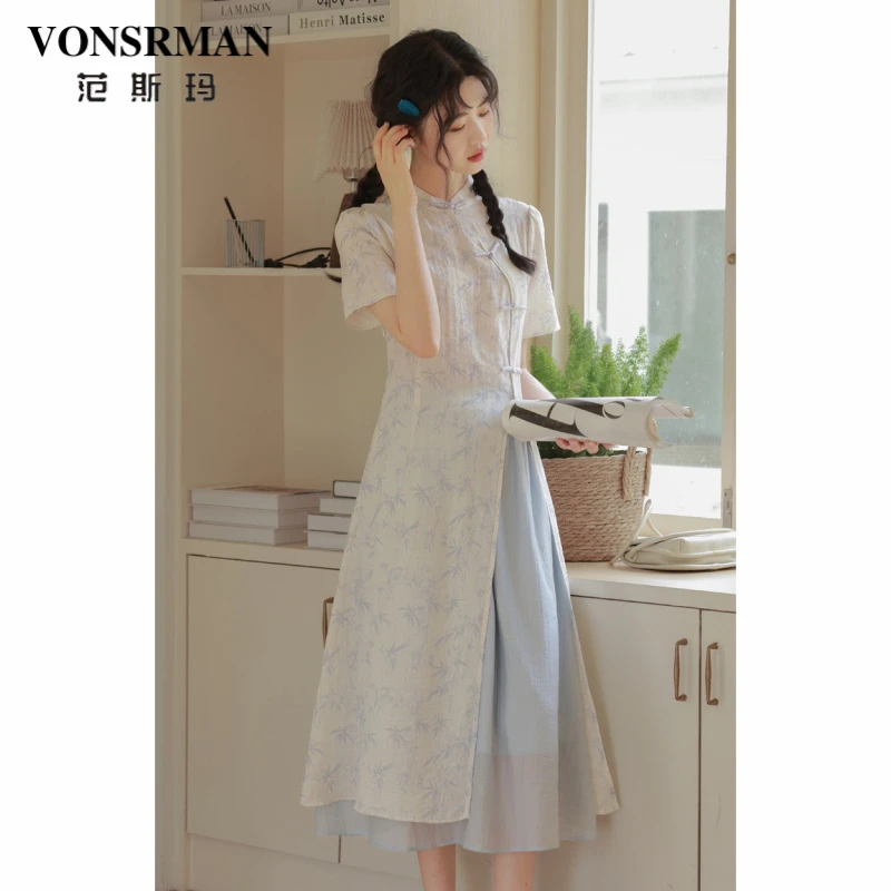 盘扣雪纺连衣裙新中式立领女2025初夏穿搭巨好看的两件套装裙子潮