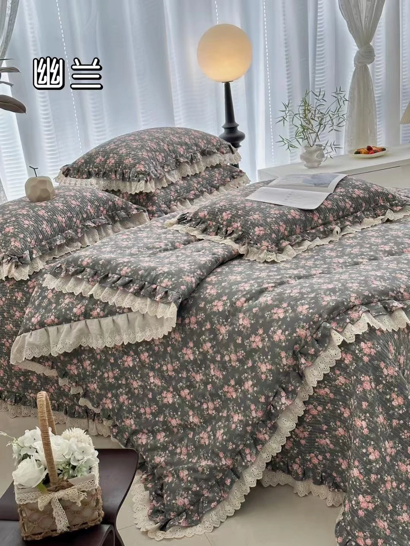 【佰】安娜-全棉春秋被砂洗床盖款四件套加厚床单柔软亲肤新款