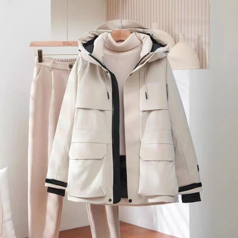 【幂幂同款】黑金羽绒服连帽收腰户外冲锋衣男女加厚派克服