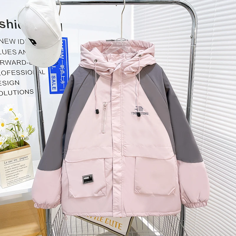 冬季新款女童连帽棉服潮流宽松儿童时尚外套中大童zb5277简约童品