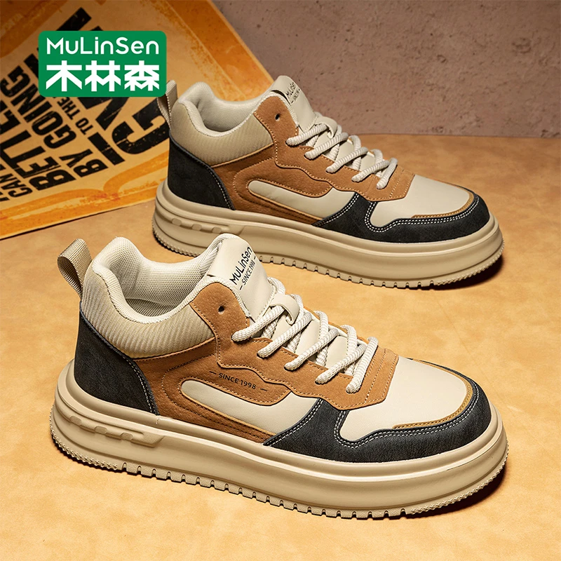 木林森高帮板鞋2025秋冬新款男士时尚百搭休闲鞋厚底防滑潮流男鞋