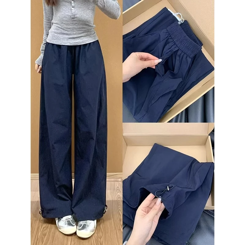 美式速干运动工装裤女夏季新款高腰垂感小个子显瘦拖地休闲阔腿裤