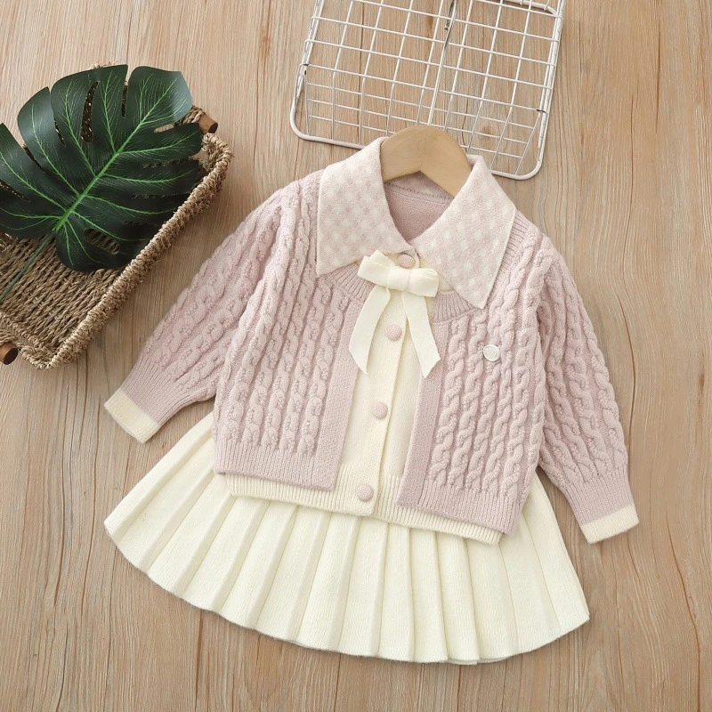童泰【断码】儿童毛衣开衫两件套2025秋冬新款女童学院风套装小女