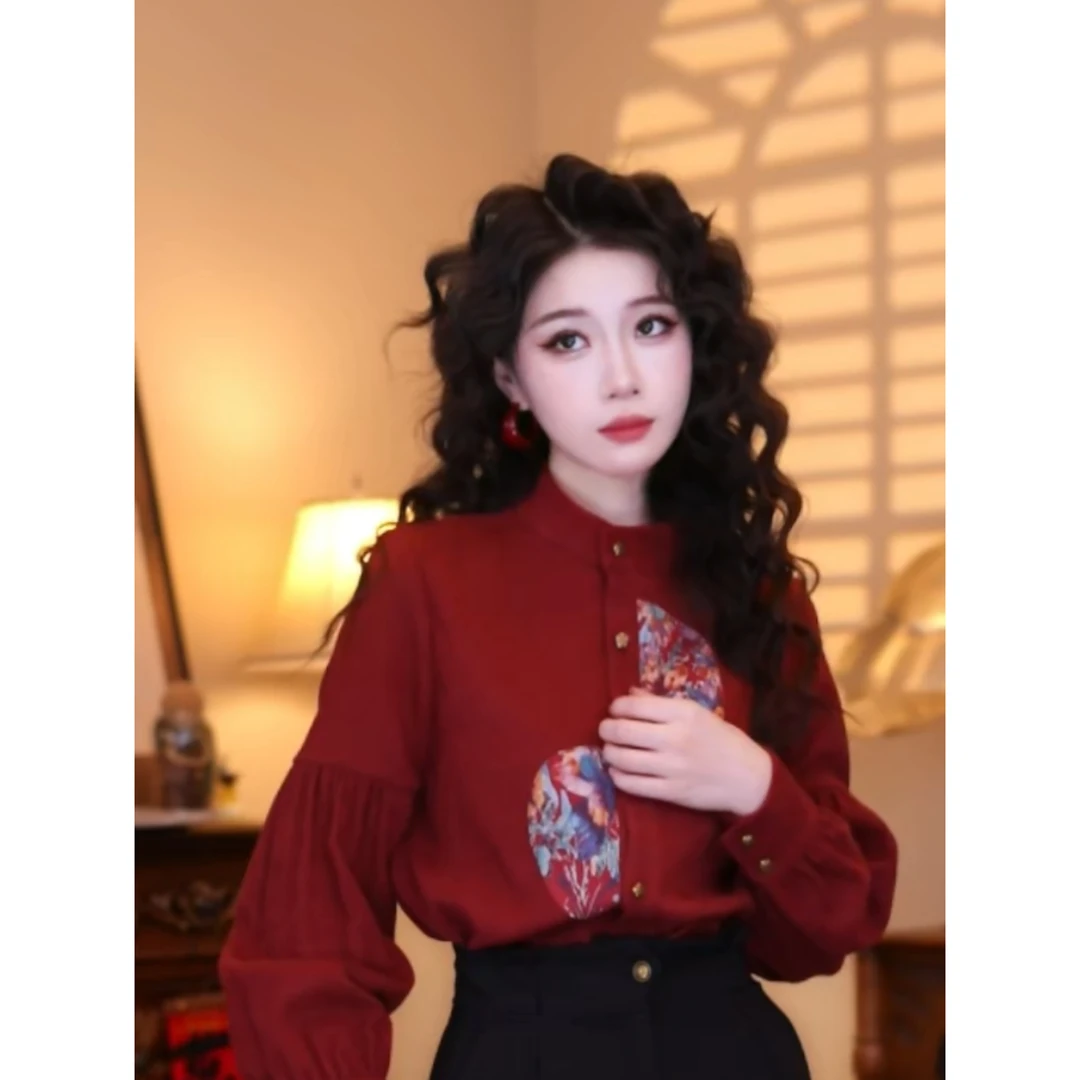 蒋肉肉【希望花园】港味复古气质设计感秋冬长袖上衣03480