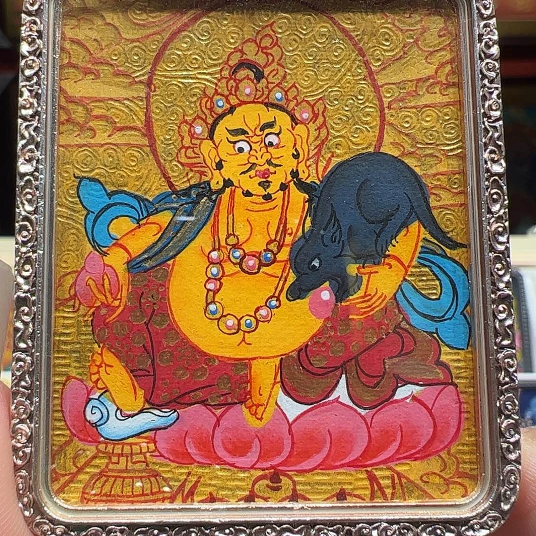 吊坠纯手绘唐卡黄财神