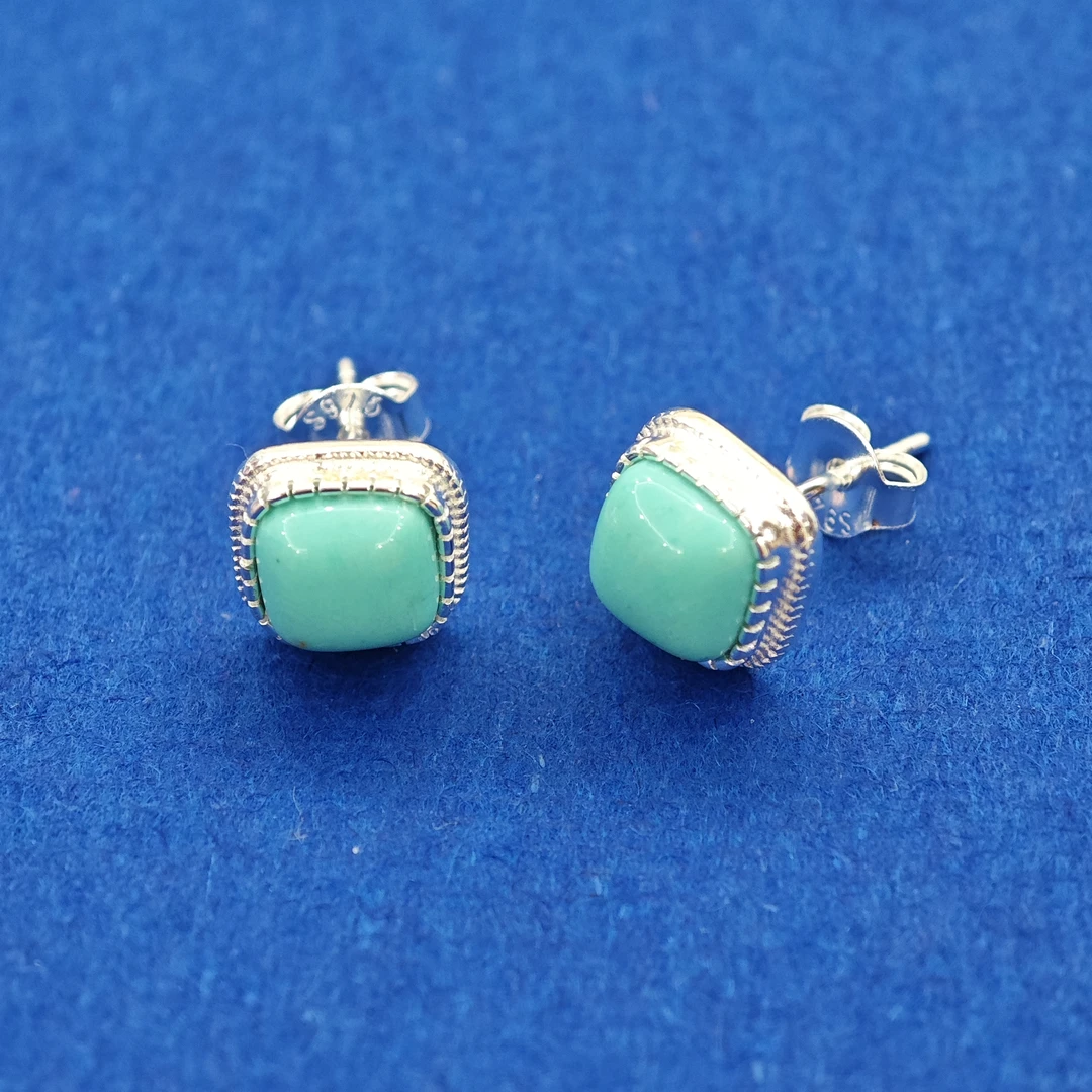 足银树脂耳饰 足银镶嵌耳钉新蒙古银饰