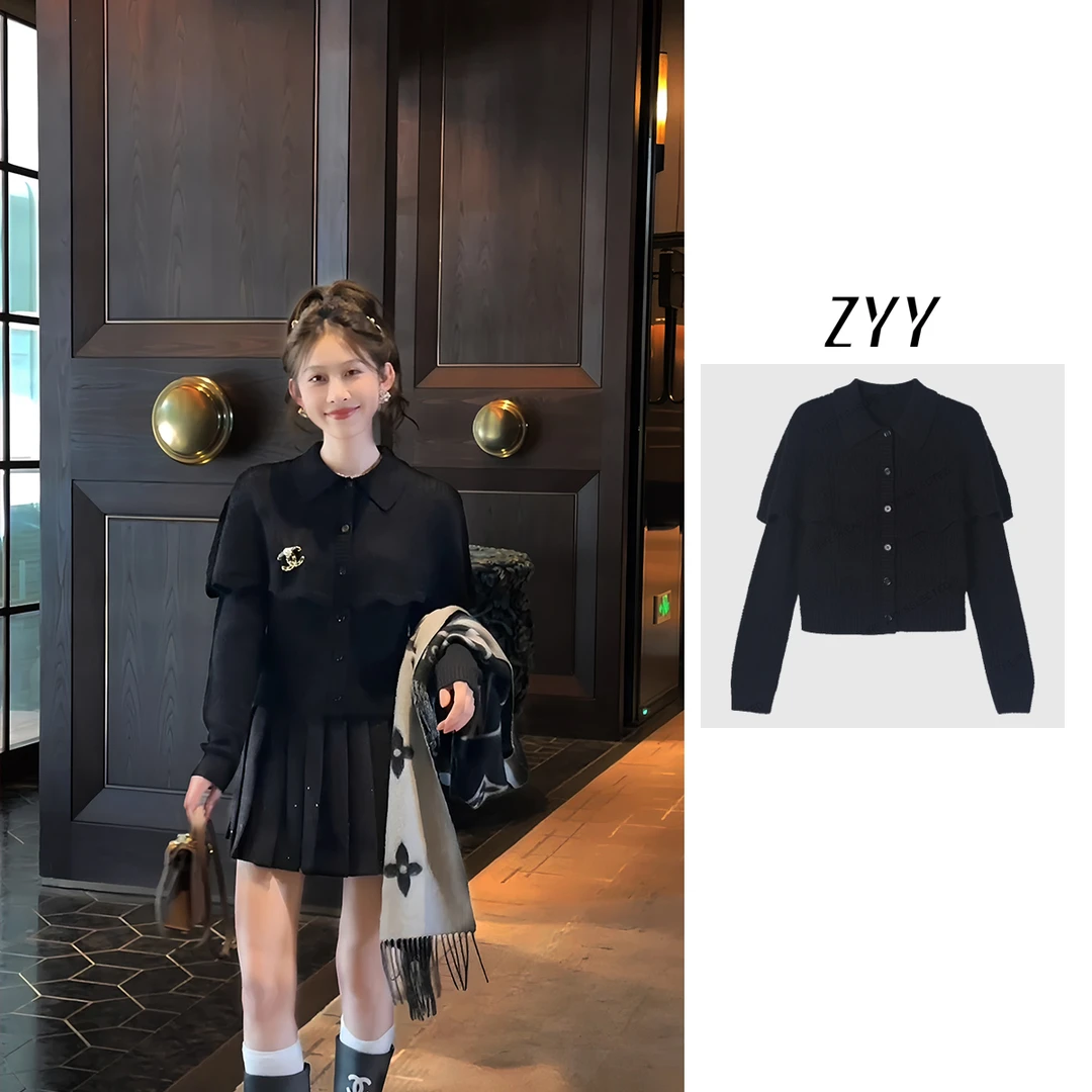 ZYY【时光华章】2025S/S新品学院风翻领蝴蝶结镂空针织X25QZZ04194