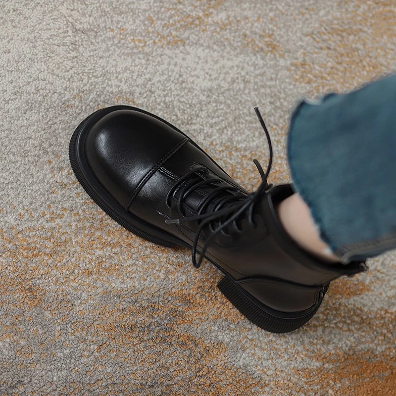 真皮马丁靴女英伦风2025年新款秋冬加绒厚底靴子春秋单靴短筒短靴