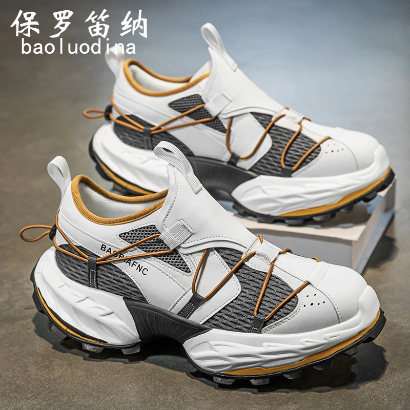 保罗笛纳男鞋夏季透气网面跑步运动炸街老爹鞋男士户外徒步登山鞋