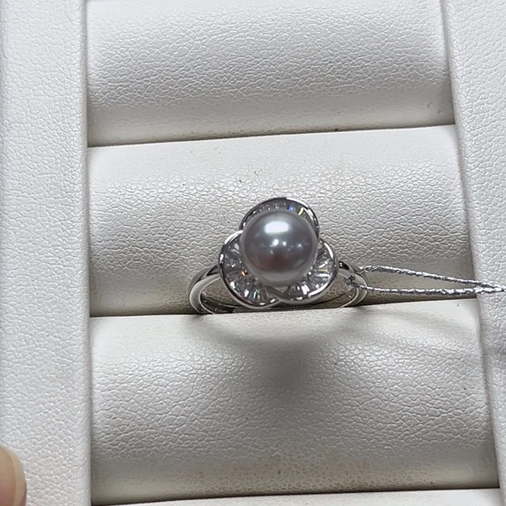 银S925镶嵌海水珍珠戒指澳白 7-8mm 66号