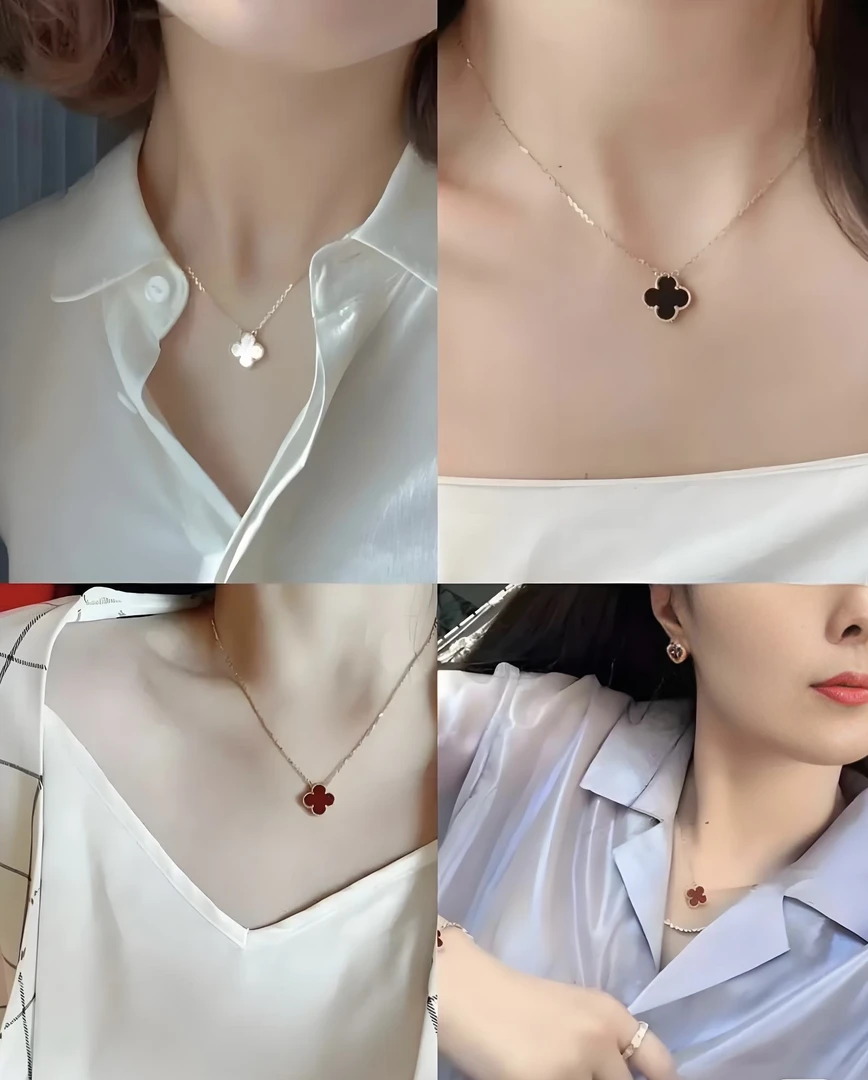 合金项链 梵家V金cnc高版本四叶草项链女镀玫瑰金锁骨链轻奢百搭