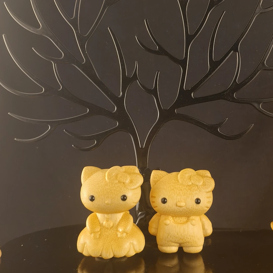 KT猫手把件盘玩实心竹材质可盘玩适合送礼摆件下单送油刷