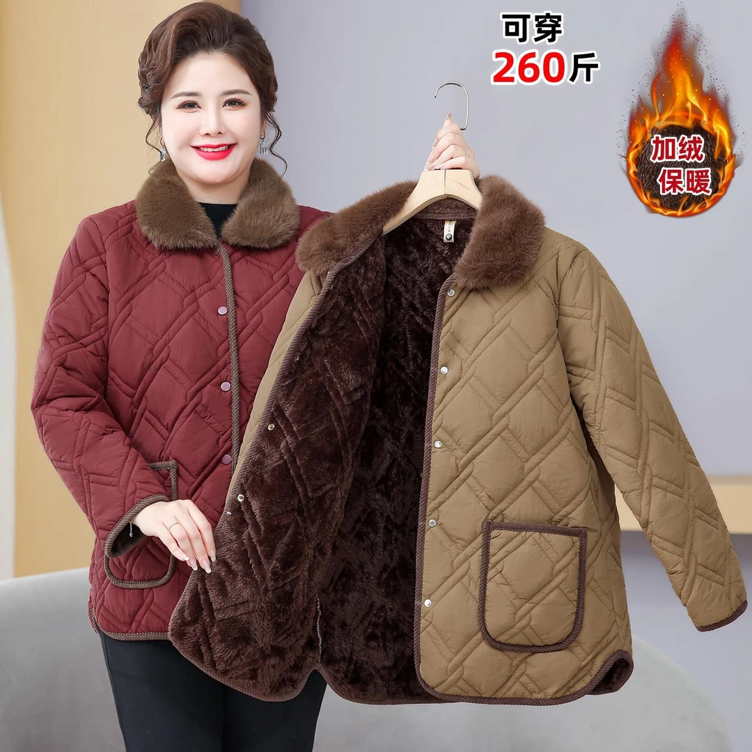 胖妈妈装加肥加大码棉服特体外套中老年人秋冬女轻薄棉衣加绒棉袄
