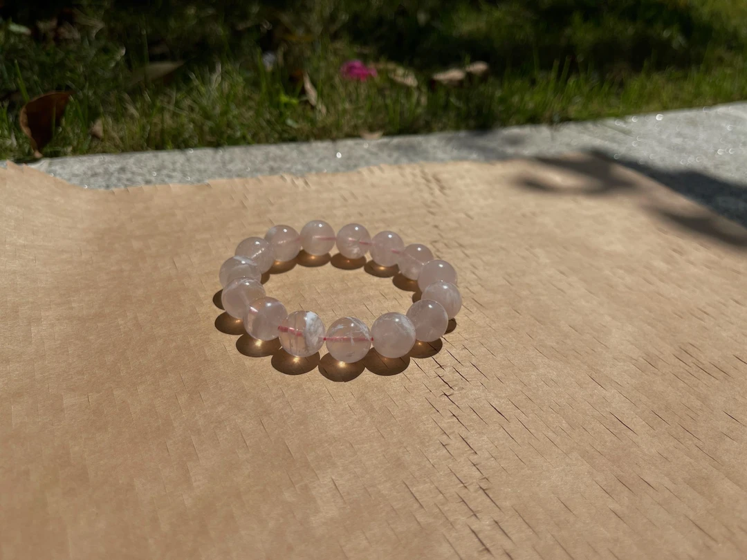 （鉴定证书高品质）天然粉雪花幽灵水晶仙女手串14.3mm+