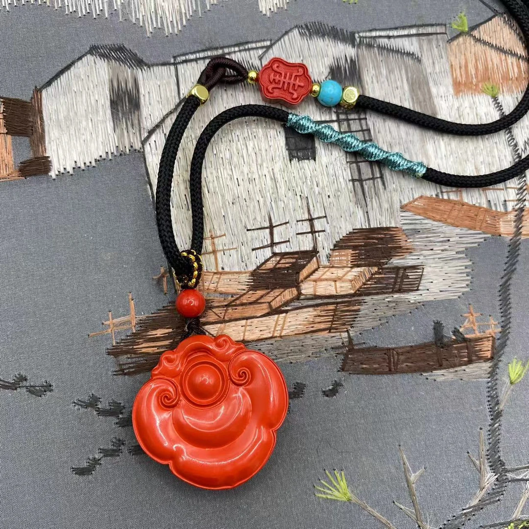 含辰砂工艺品【朱砂工厂】红砂设计款祥云如意吊坠爆款送礼