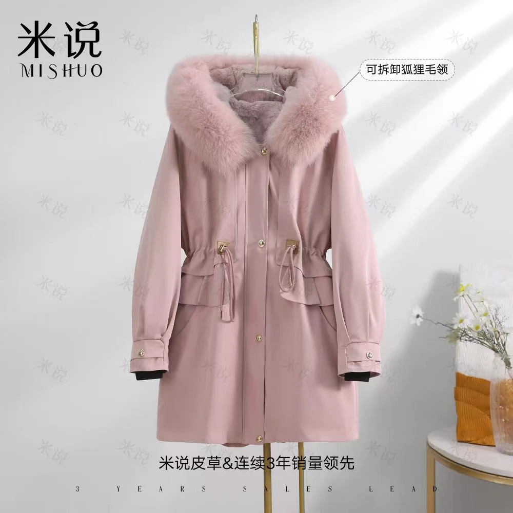 【郁见三穿】冬季新款真毛保暖可拆女士短款时尚外套