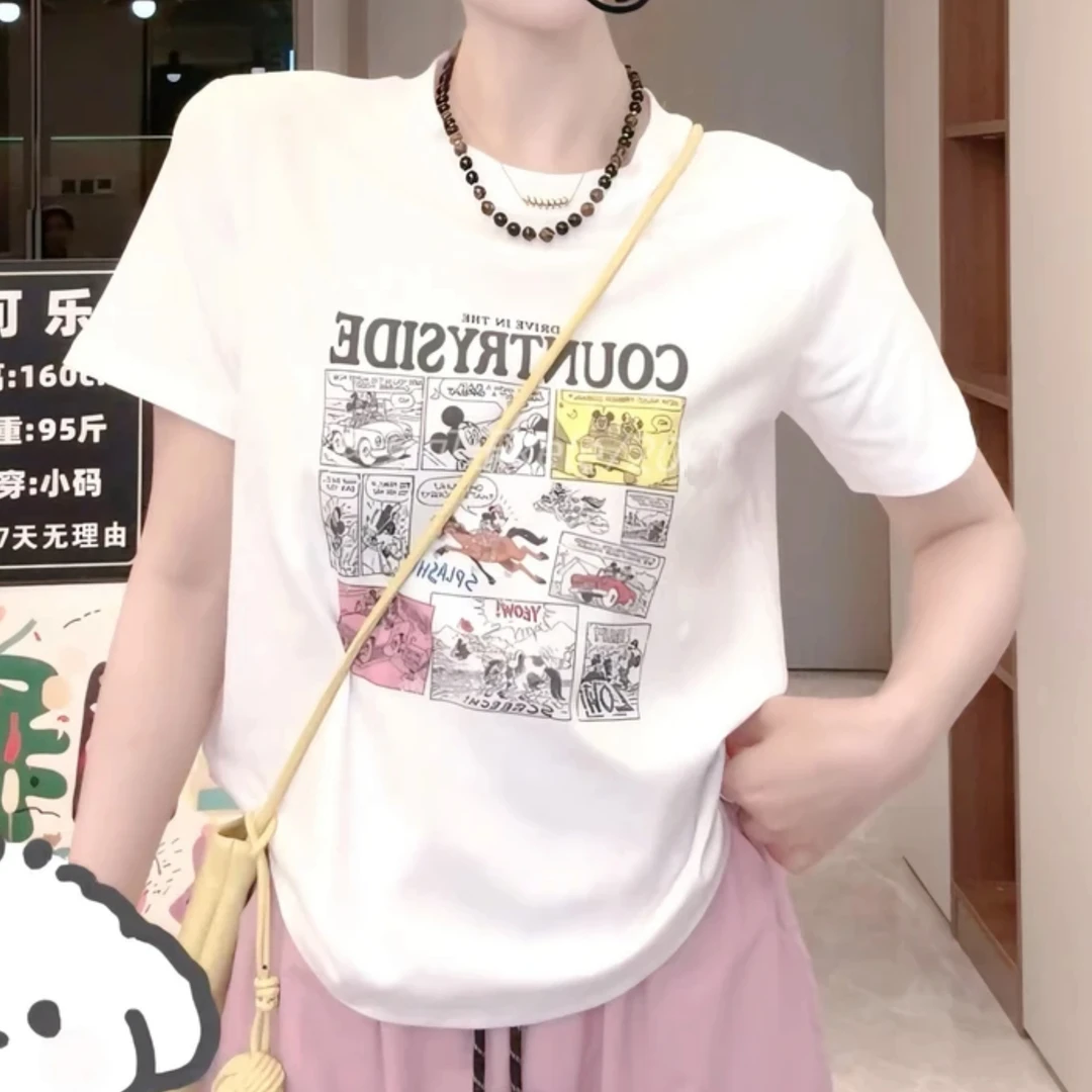 2025夏季新款休闲小众正肩显瘦潮流漫画印花圆领短袖T恤女