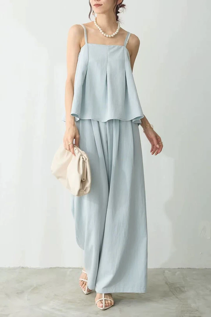 59夏季新款弹力吊带上衣+长裤两件套套装显瘦气质时尚休闲百搭