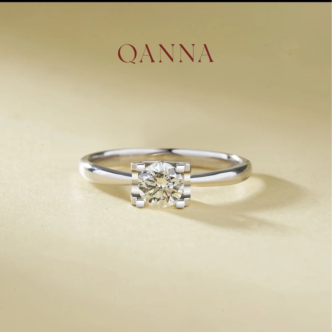 QANNA【经典牛头】【50分主钻】简约经典钻戒白金天然钻石戒指AY