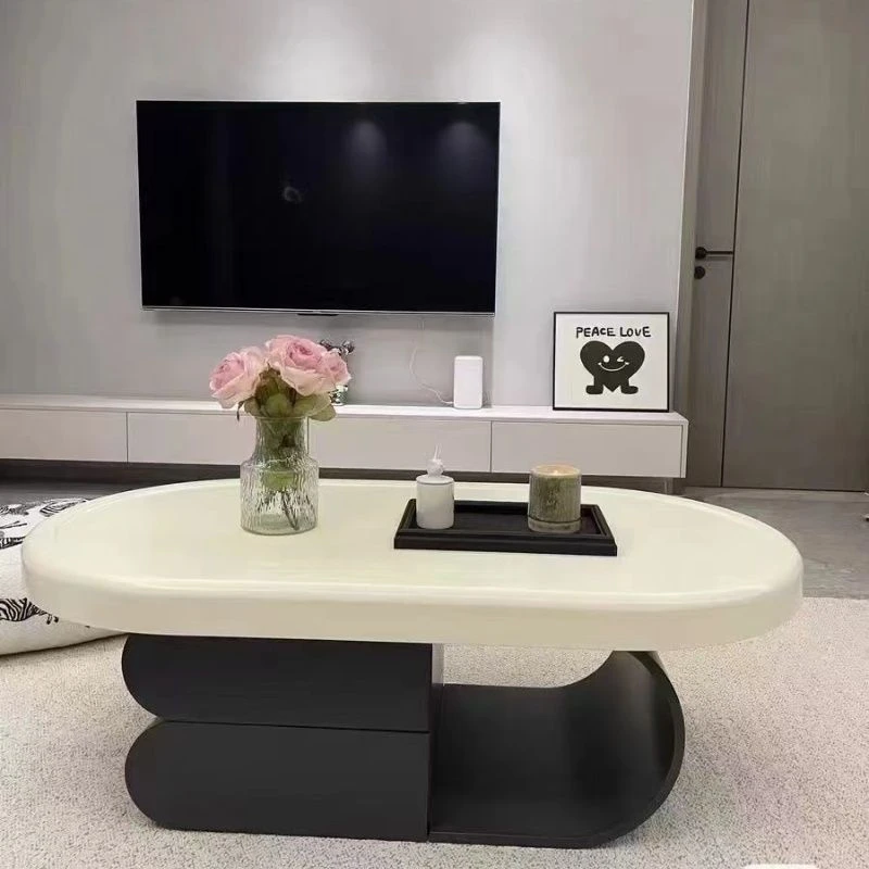 2025新款奶油风茶几客厅大小户型网红高级感椭圆形设计感小茶几桌