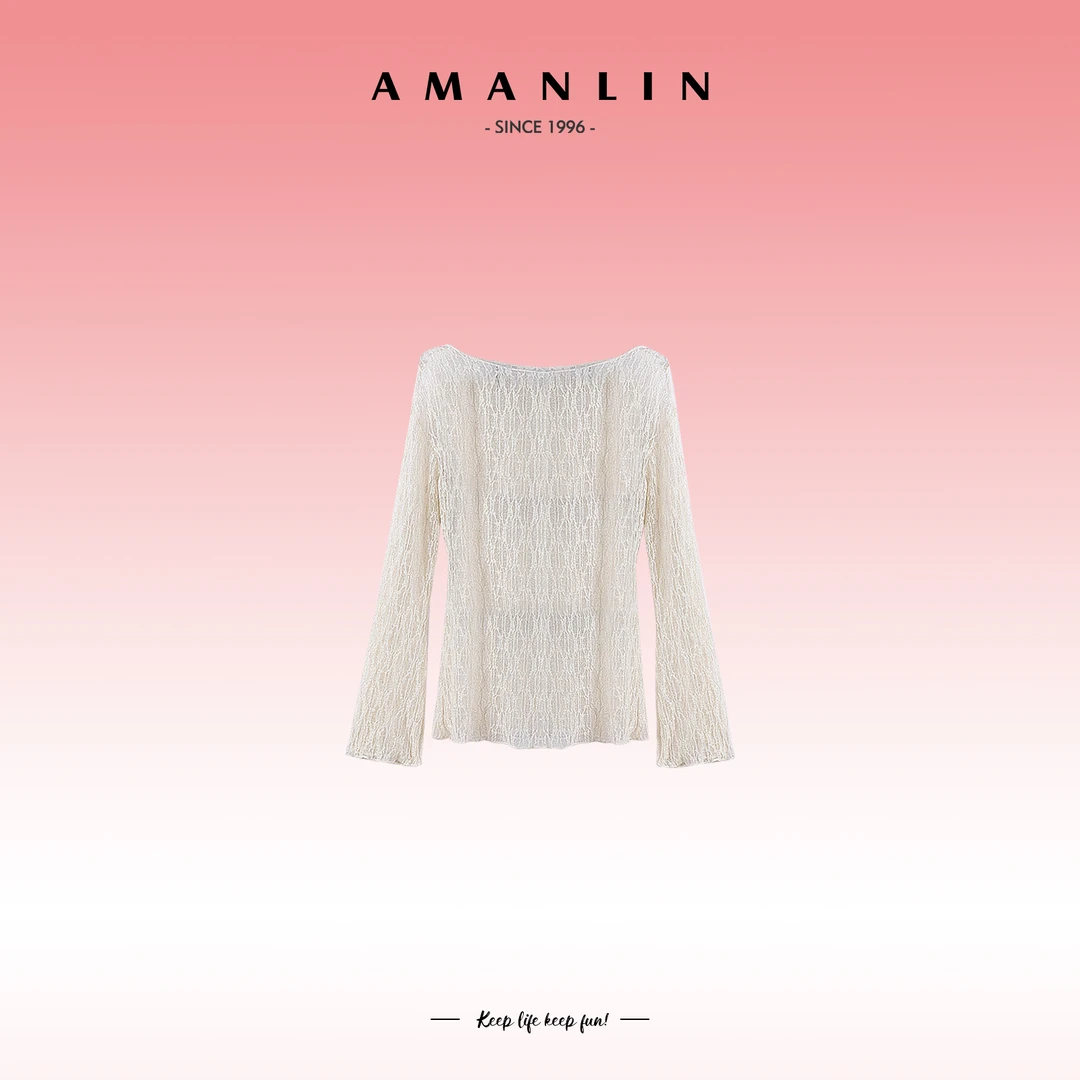 AMANLIN/阿謾琳法式轻奢镂空上衣长袖打底气质欧若风小众F595516