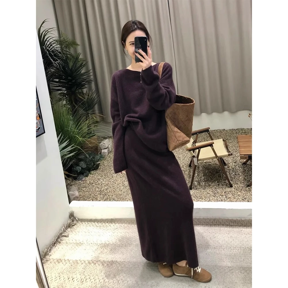 韩系时尚套装女2025年秋季新款针织毛衣上衣针织直筒半身裙两件套