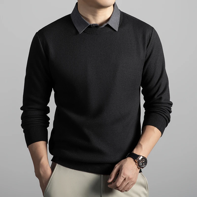 POLO领男士打底衫保暖毛衣男士格纹针织衫衬时尚