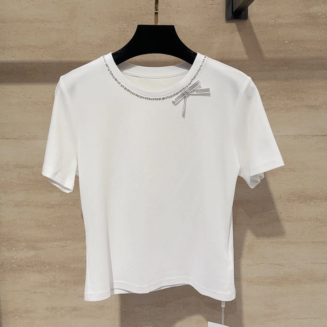 《猪猪出品》25上新白色蝴蝶结T恤背心打底739