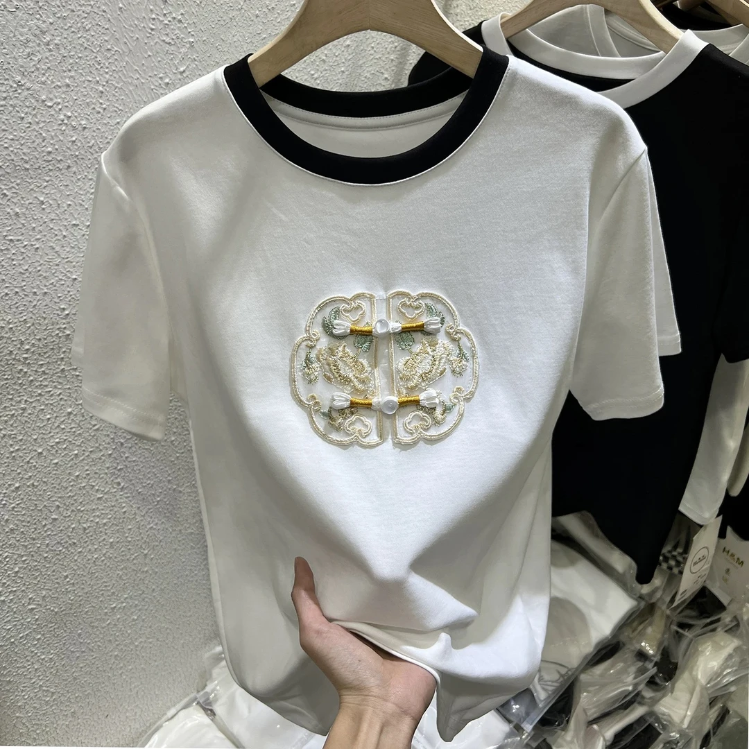2729重工短袖韩版极简风女T恤几何设计感夏季洋气韩版法式修身