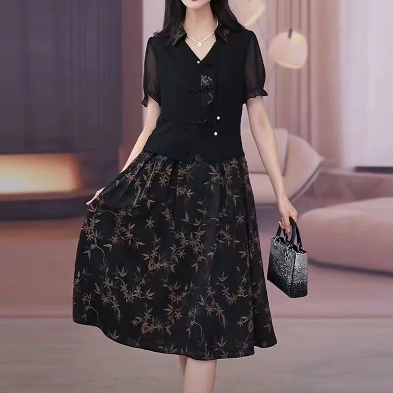 A字裙假两件短袖拼接夏季连衣裙显瘦裙子