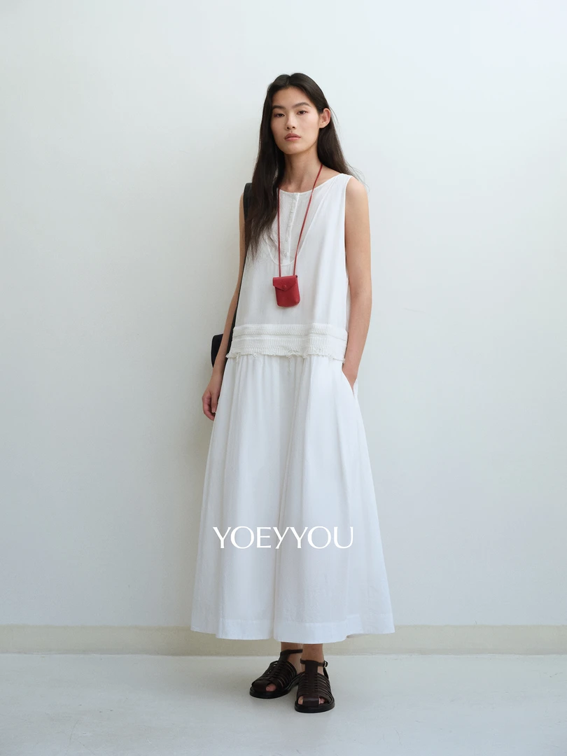 YOEYYOU两件式条纹连衣裙女2025夏新款淡人度假极简无袖背心长裙