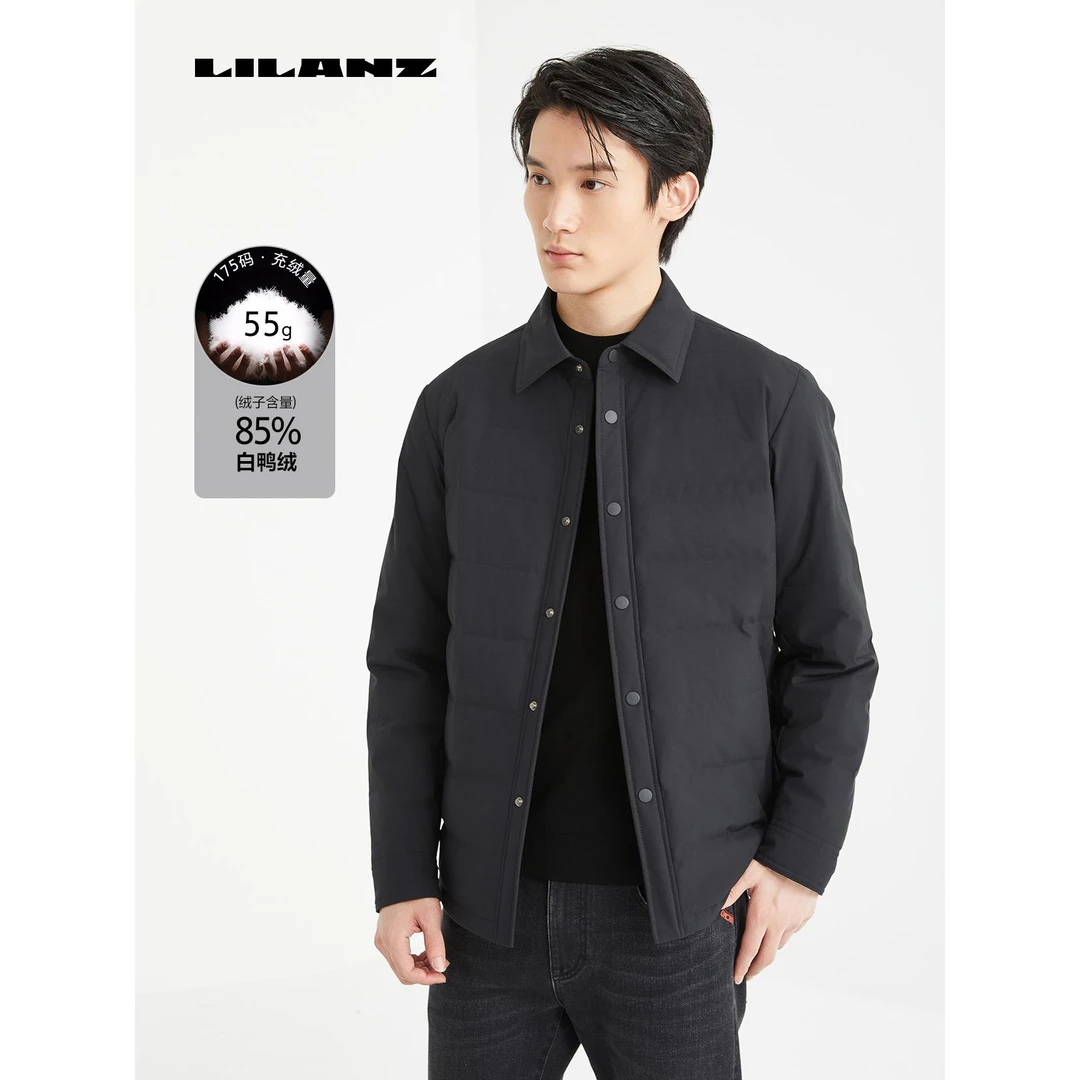 【夹克绒服】利郎轻薄羽绒中长款黑色男士短款时尚休闲商务保暖翻领