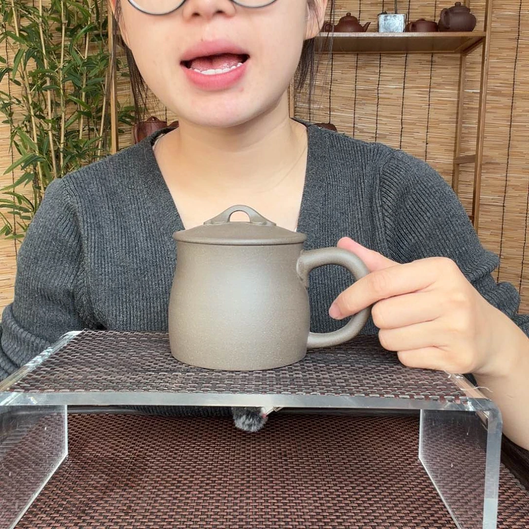 紫砂茶壶原矿青段欢喜如意办公杯没礼盒微瑕400CC左右
