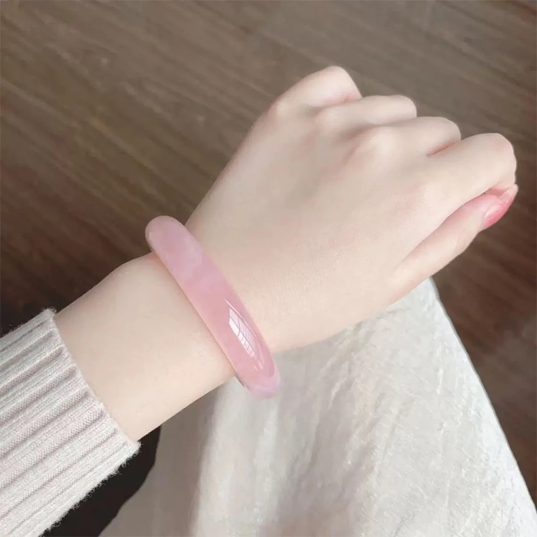 非金属仿水晶手镯 猫眼石手镯女款冰透平安镯高端粉色仿水晶镯子