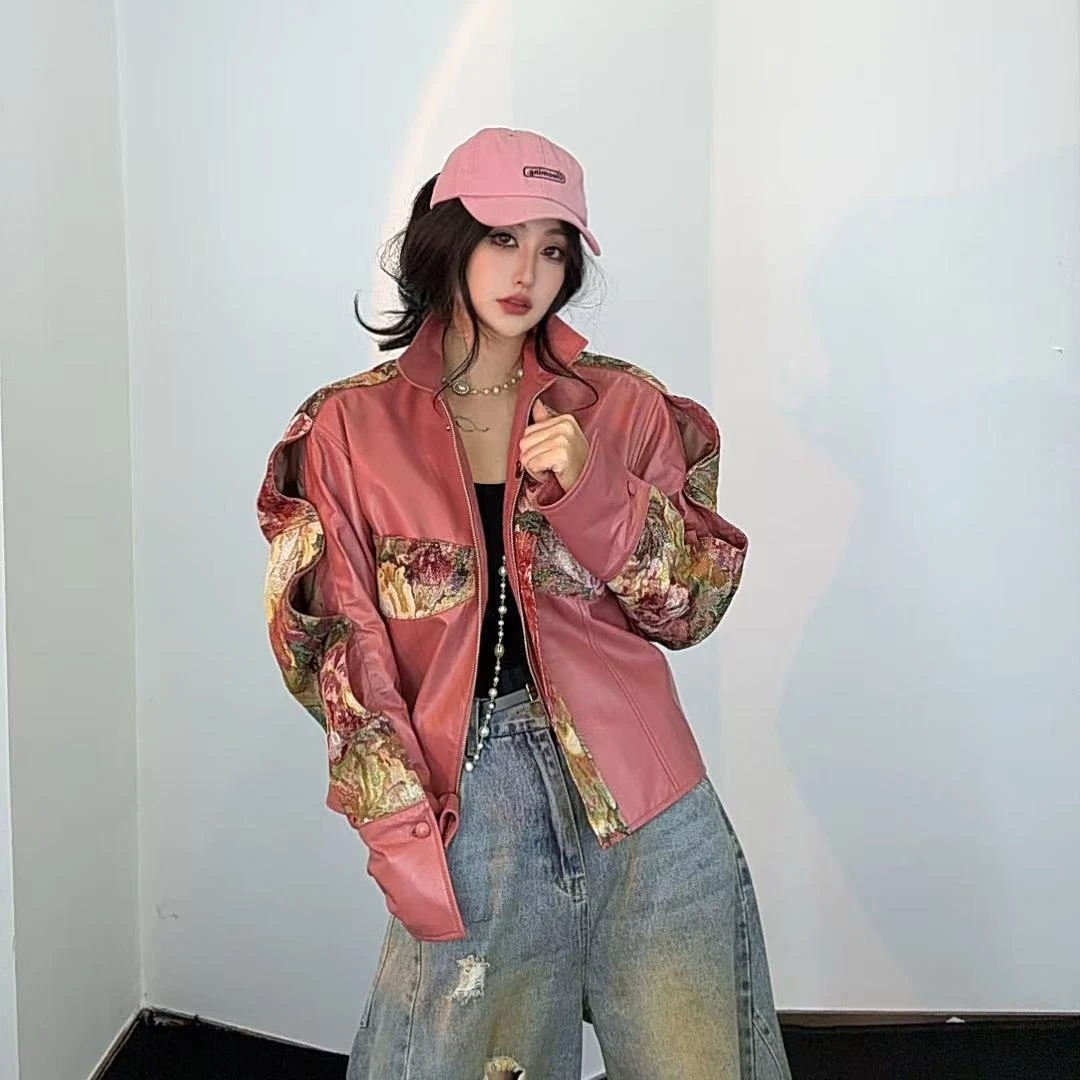 LL【女王优选】潮品时尚春秋秀款设计师海宁皮衣外套97001网红短款