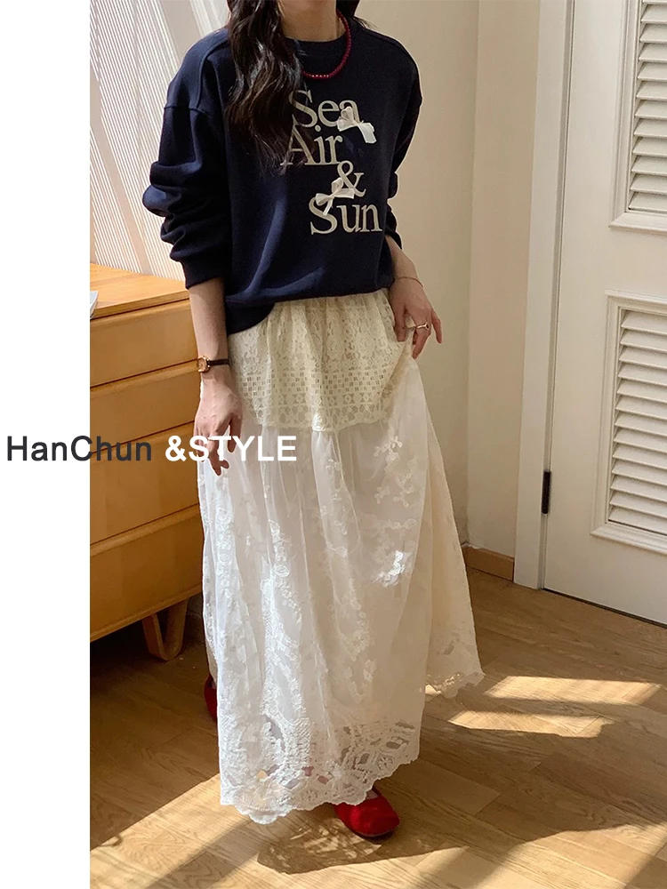 白色蕾丝半身裙女春夏季设计感小个子a字梨形遮胯显瘦气质长裙子