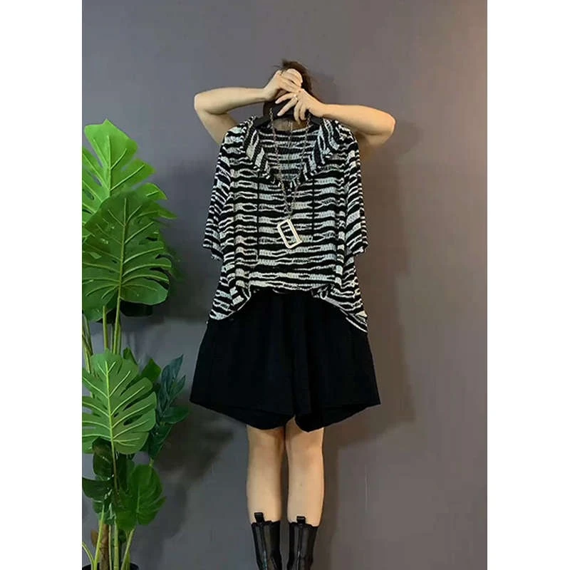 胖妹妹欧洲站印花连帽短袖上衣显瘦短裤两件套遮肉遮肚套装宽松