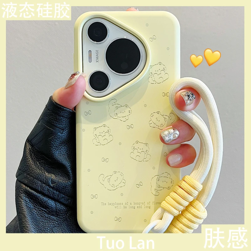 适用液态硅胶适华为pura70pro+手机壳ultra卡通线条猫咪mate70/60