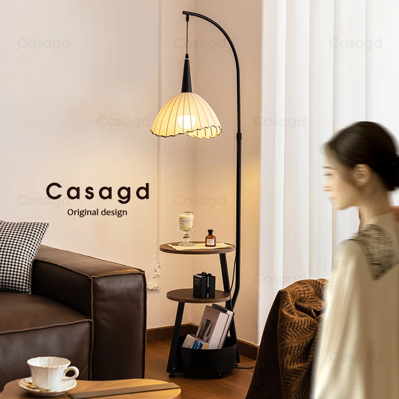CASA中古风创意落地灯客厅沙发旁置物架一体法式复古中古风灯