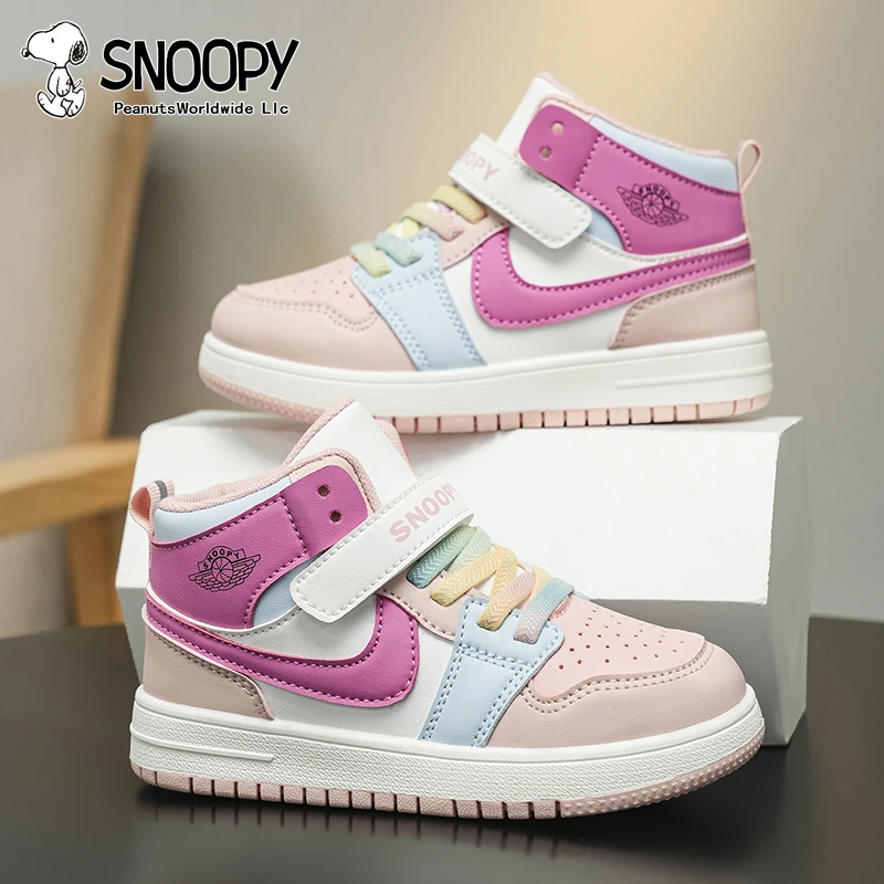 Snoopy/史努比儿童板鞋子秋季高帮女童运动鞋皮面中大童防滑防水